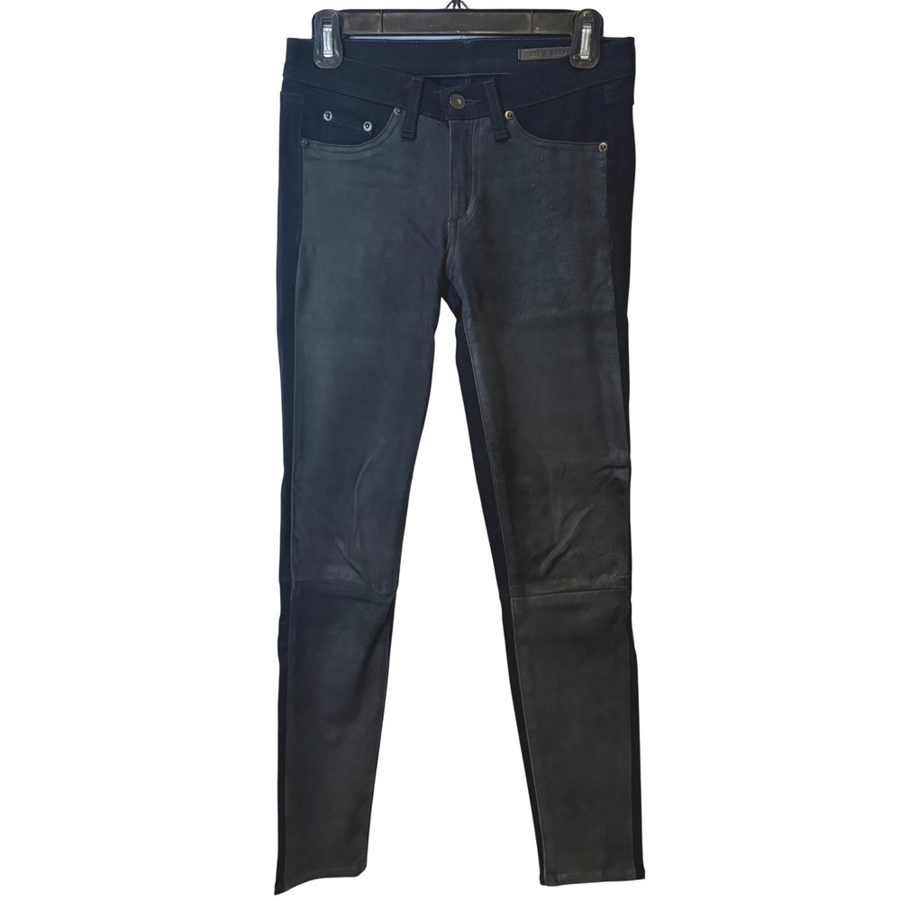 Rag & Bone 100% Lamb Leather Front Skinny Jeans Black Womens 26 Punk Chic Grunge